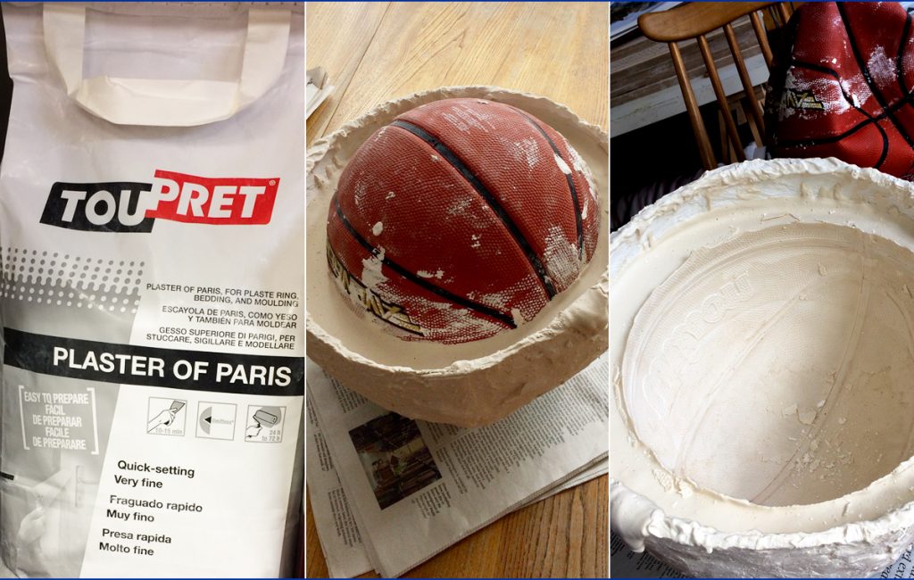 Making a plaster mould of a basket ball