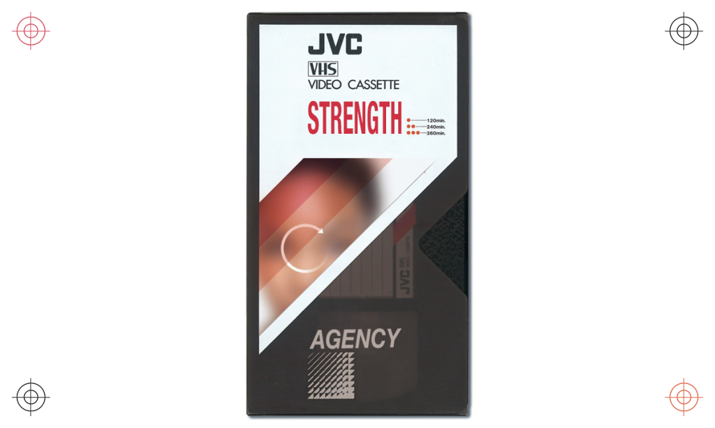VHS video cassette with the word strength printed on it