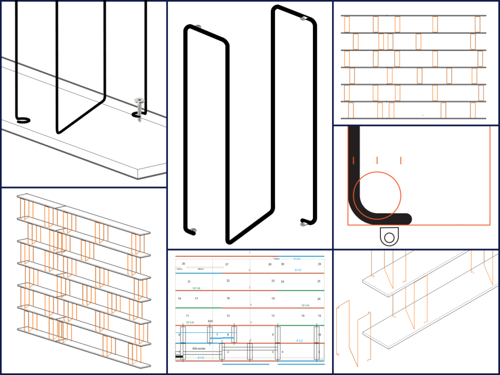 Illustrator plans of wireframe shelving 