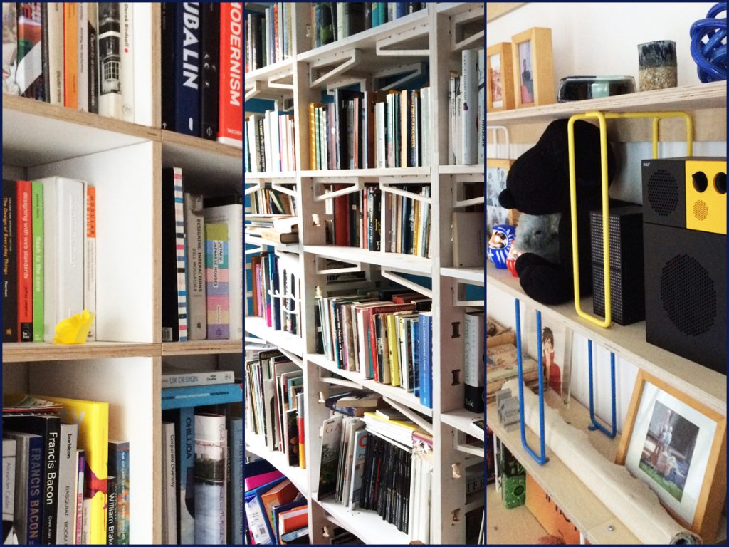 Tylko bookcase, CNC plywood bookcase and wire frame bookcase
