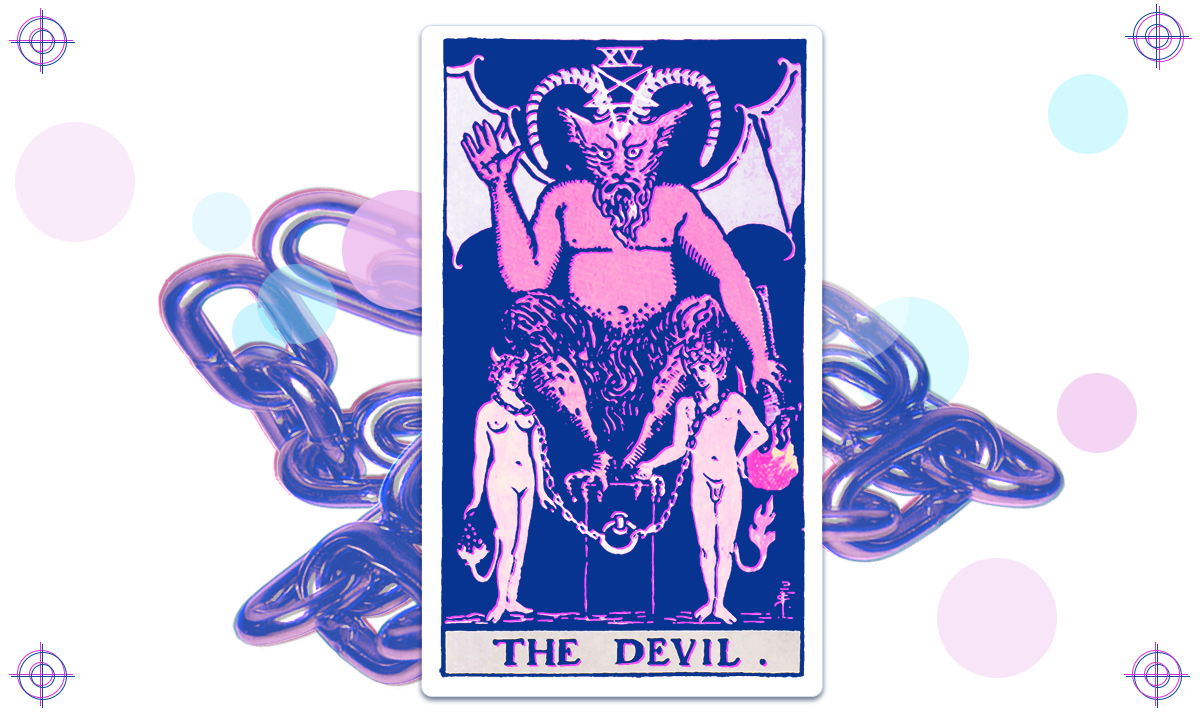 The devil tarrot card with metal chains