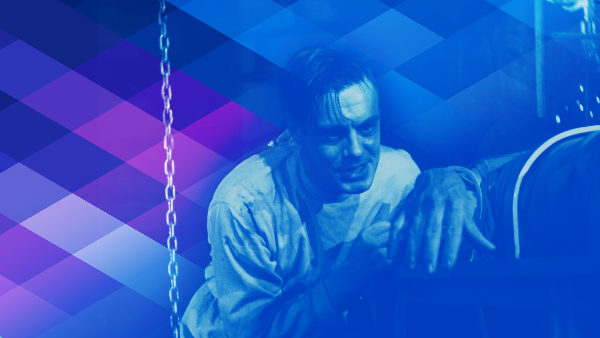 A colour tinted with blues and pinks still from James Whale’s Frankenstein (1931)