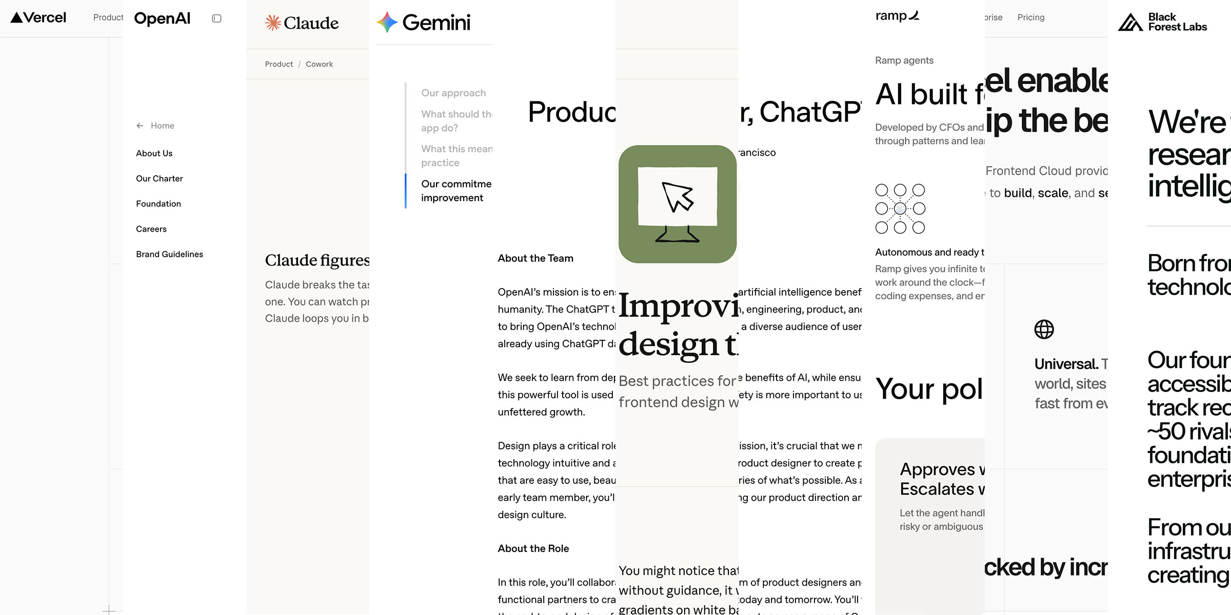 Collage of AI companies with beige web pages